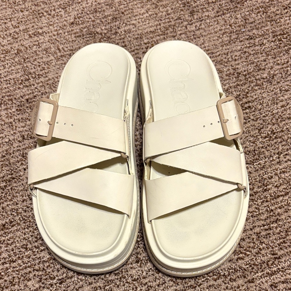 Chaco Off-White Slide Sandals with Buckle